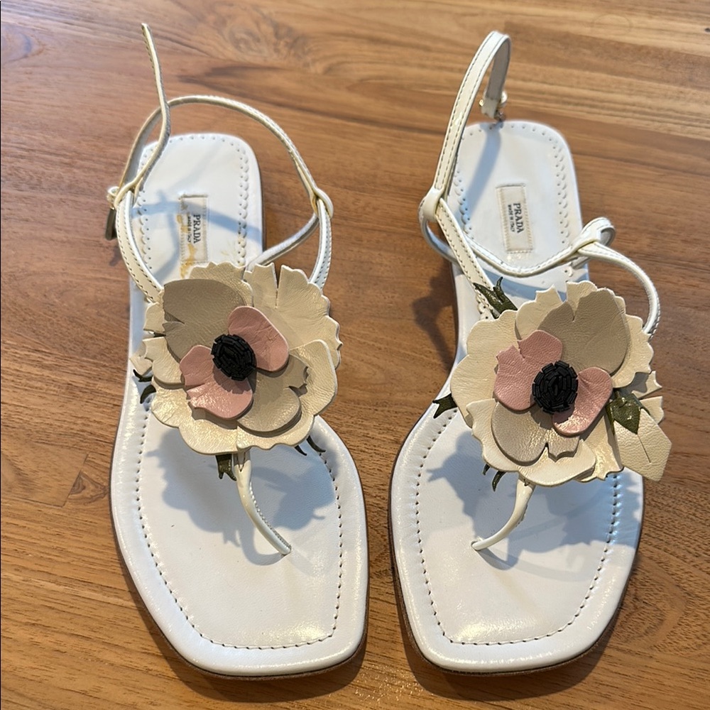Floral White Sandals Prada